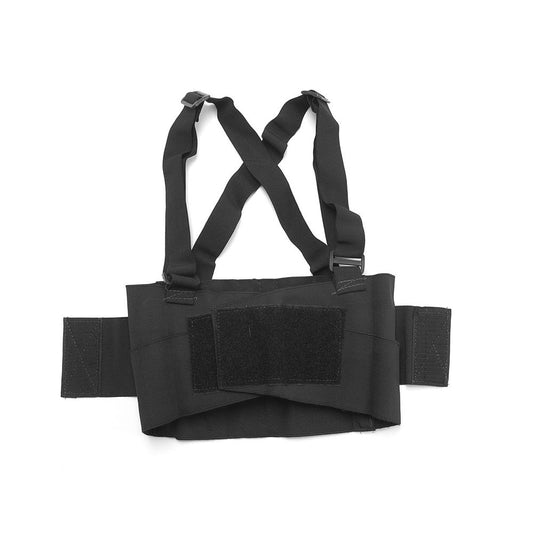 Faja triple cinto elástica lumbar con tirantes ajustables.